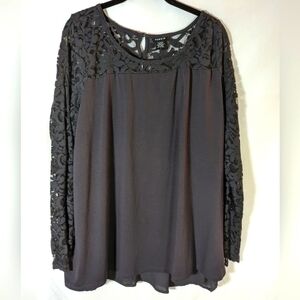 Torrid Lace On Top & Long Sleeves, Button Up Back Charcoal Blouse Size 1
